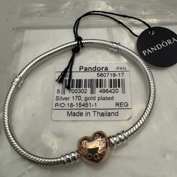 New PANDORA Moments Heart & Snake Chain Bracelet - Picture 1 of 9